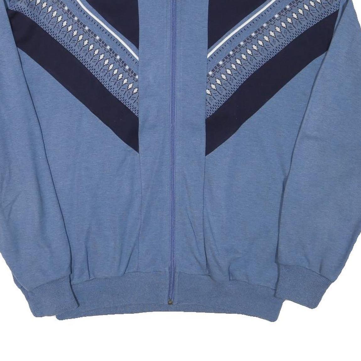 Mens Blue & Navy Pattern Cotton Blend Jacket L Zip Casual Retro Style