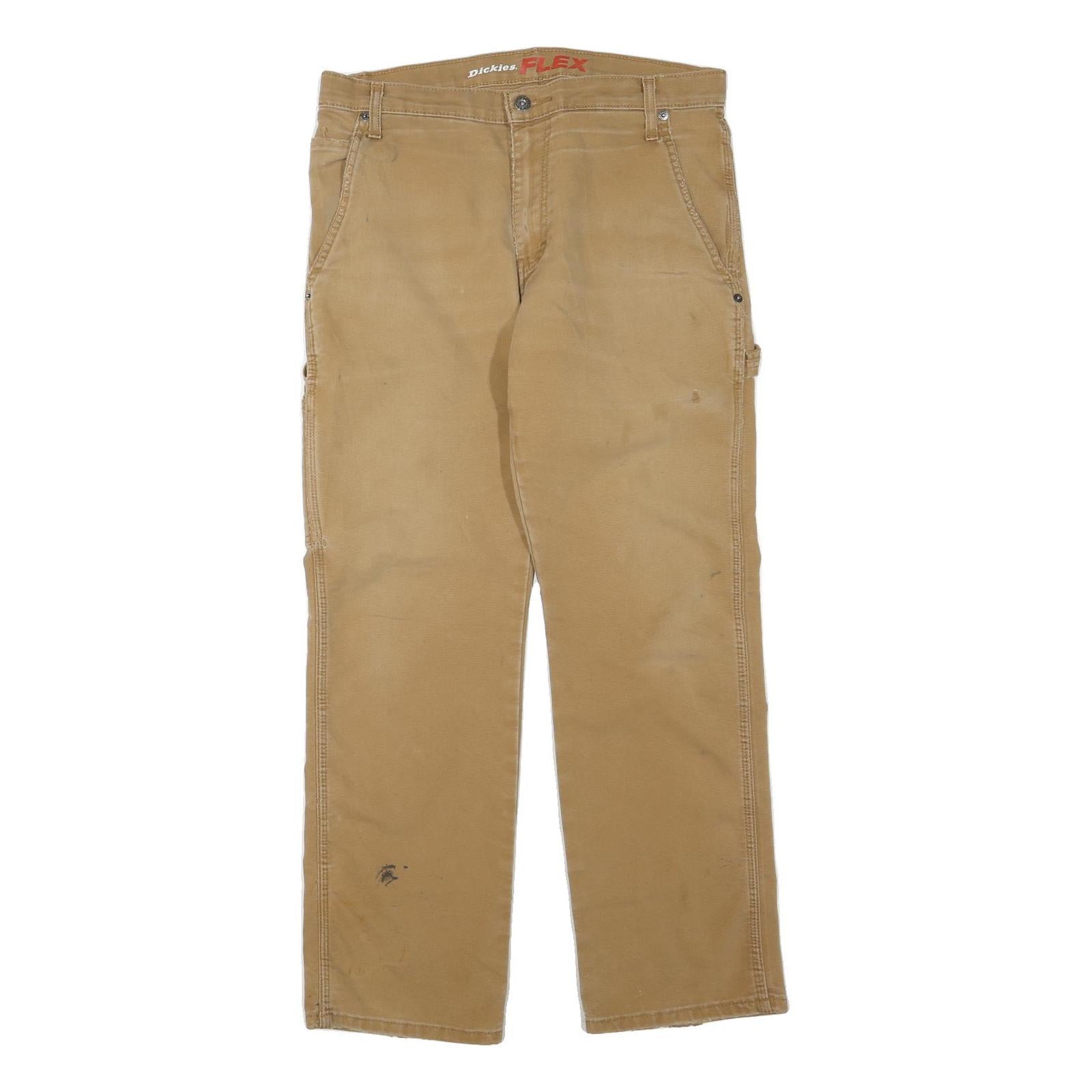 DICKIES Mens Cotton Blend Beige Regular Fit Straight Leg Trousers W32 L30