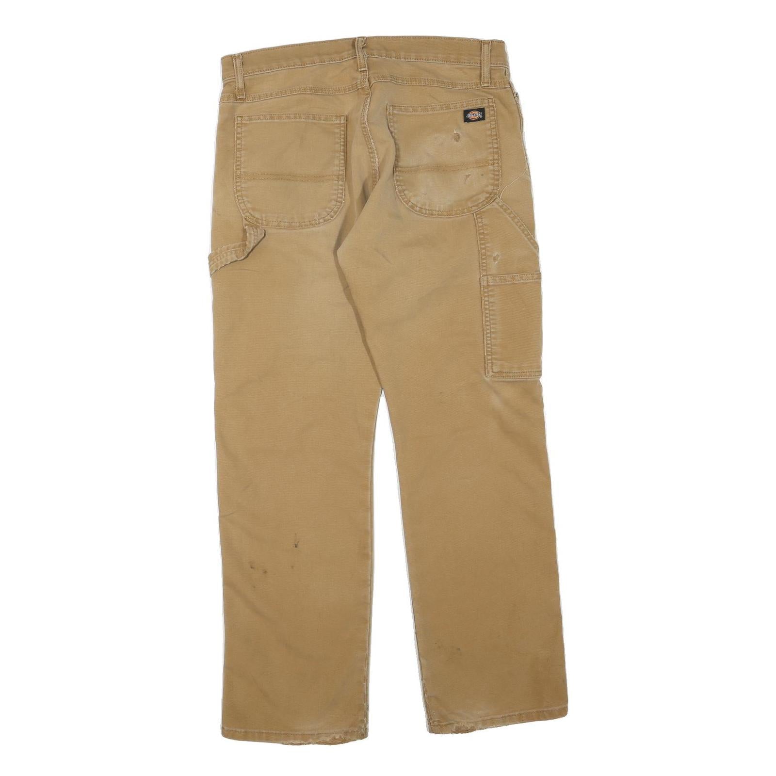 DICKIES Mens Cotton Blend Beige Regular Fit Straight Leg Trousers W32 L30