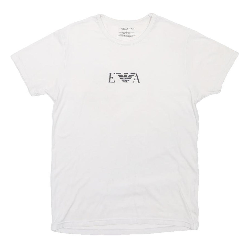 EMPORIO ARMANI Mens White Cotton Blend T-Shirt M Short Sleeve Crew Neck Logo