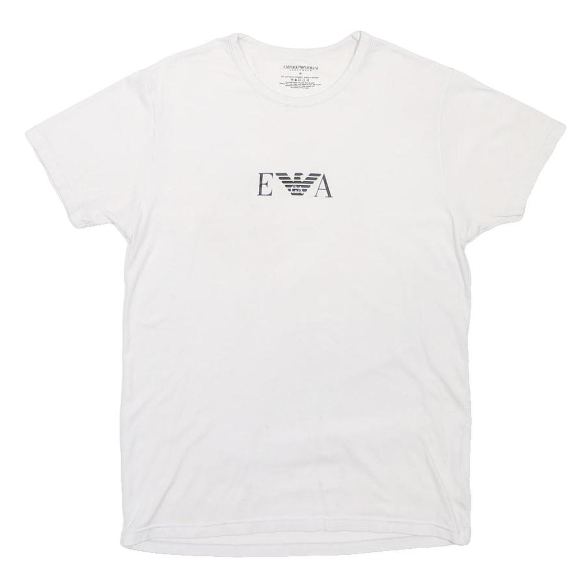 EMPORIO ARMANI Mens White Cotton Blend T-Shirt M Short Sleeve Crew Neck Logo