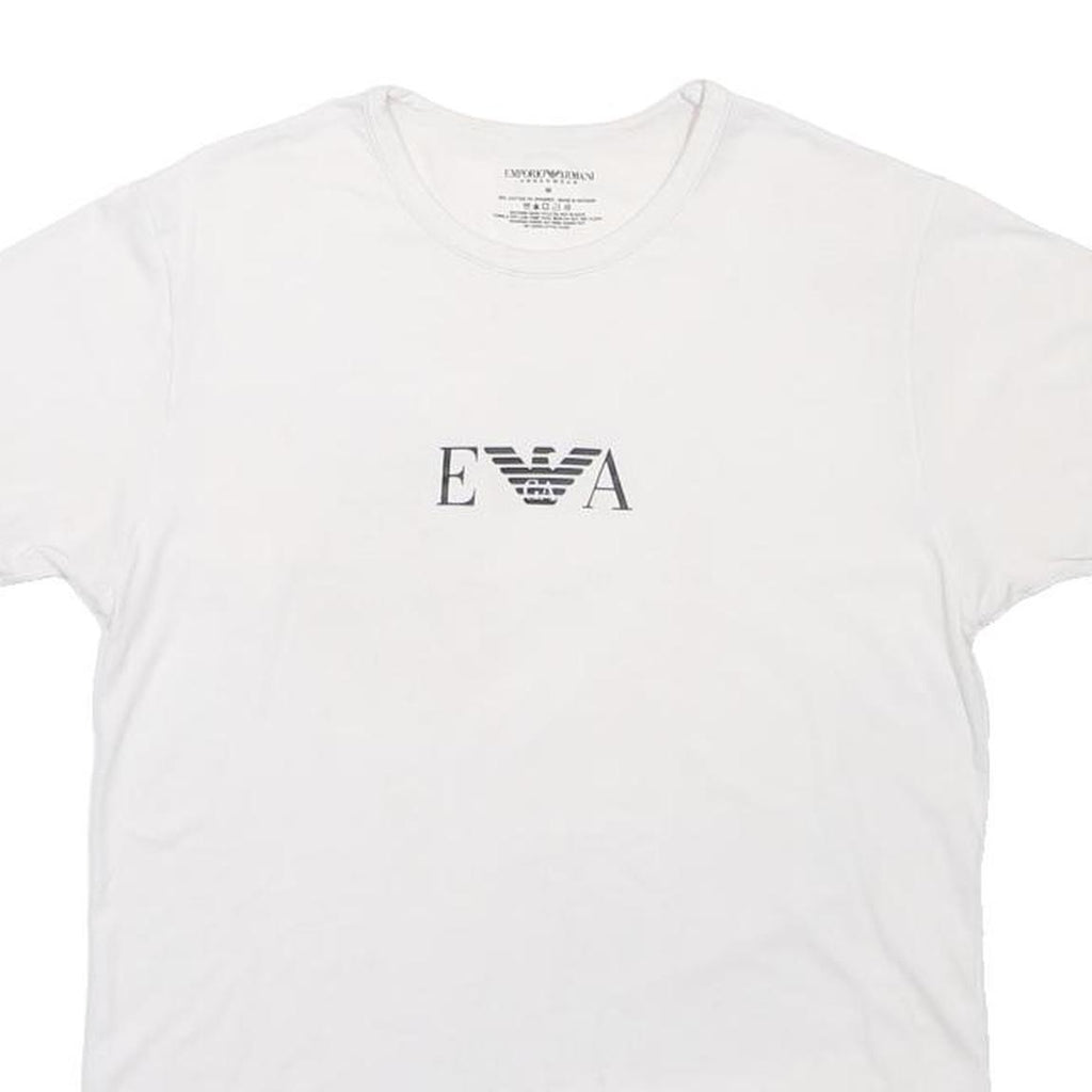 EMPORIO ARMANI Mens White Cotton Blend T-Shirt M Short Sleeve Crew Neck Logo