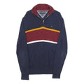 TOMMY HILFIGER Mens Navy & Maroon Colourblock Patterned Cotton Jumper 1/4 Zip S