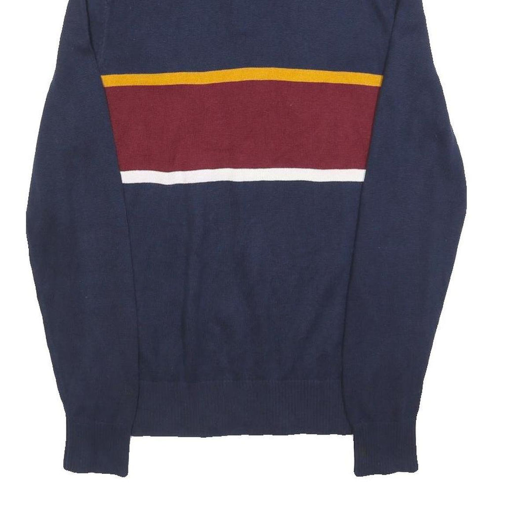 TOMMY HILFIGER Mens Navy & Maroon Colourblock Patterned Cotton Jumper 1/4 Zip S