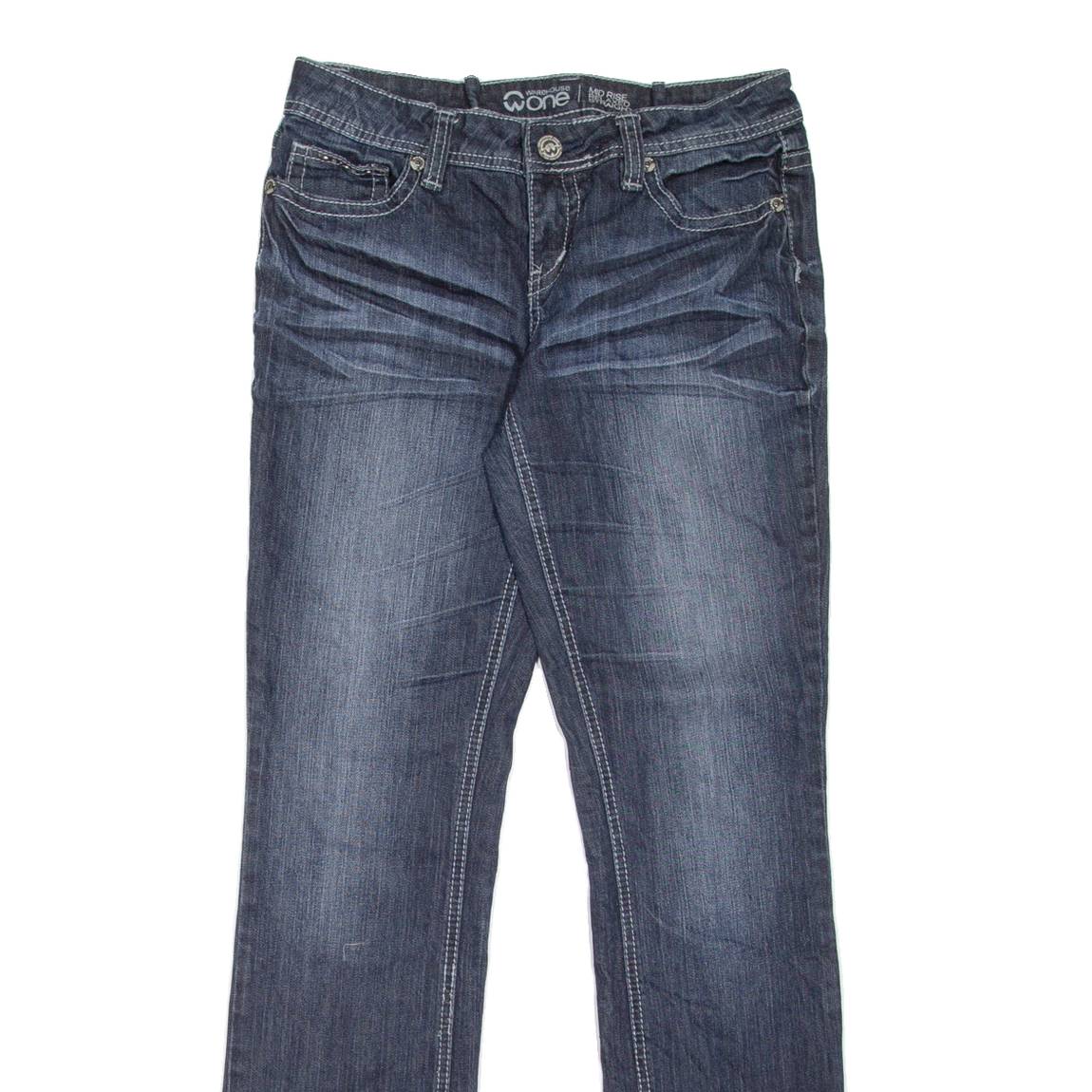 WAREHOUSE ONE Mid Rise Womens Jeans Blue Relaxed Straight Stone Wash W29 L32