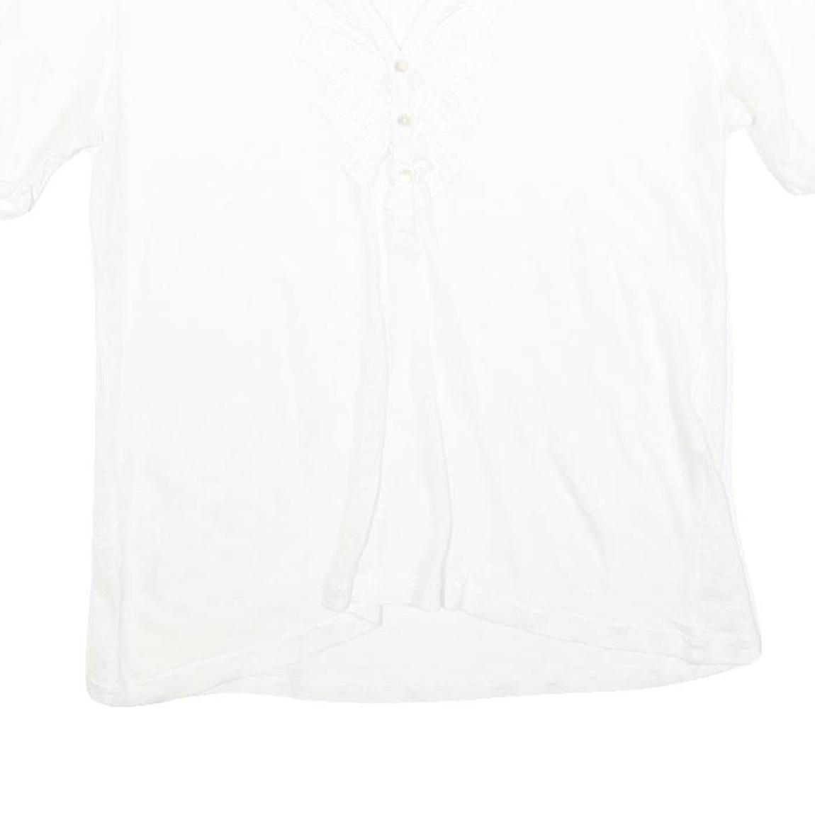GERARD DAREL Womens White Blouse Short Sleeve Round Neck S Lace Detail Buttons