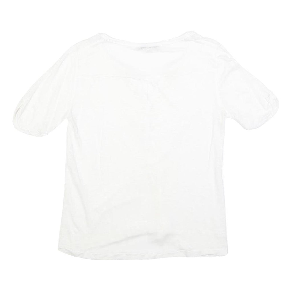 GERARD DAREL Womens White Blouse Short Sleeve Round Neck S Lace Detail Buttons