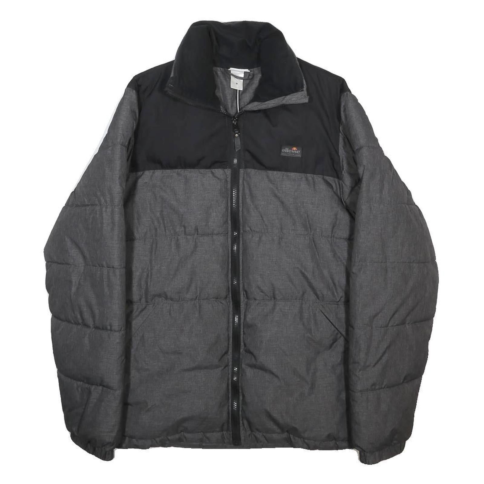 ELLESSE Mens Black & Grey Puffer Jacket M Polyester Blend Zip Casual Winter