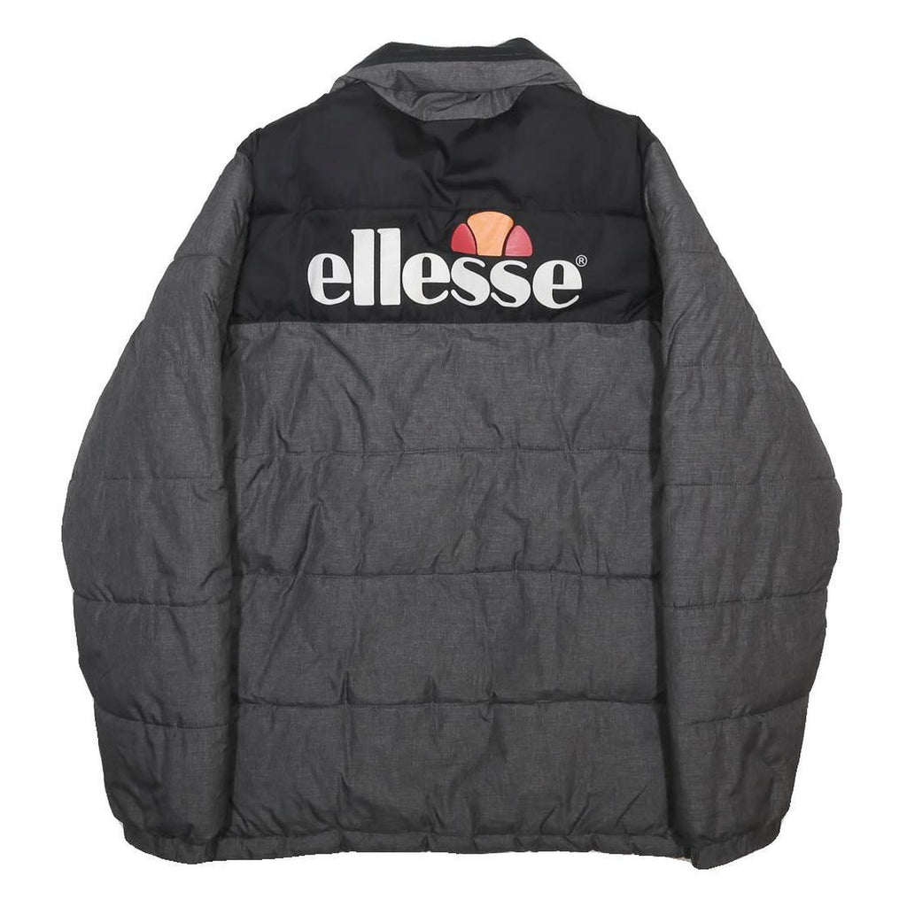 ELLESSE Mens Black & Grey Puffer Jacket M Polyester Blend Zip Casual Winter