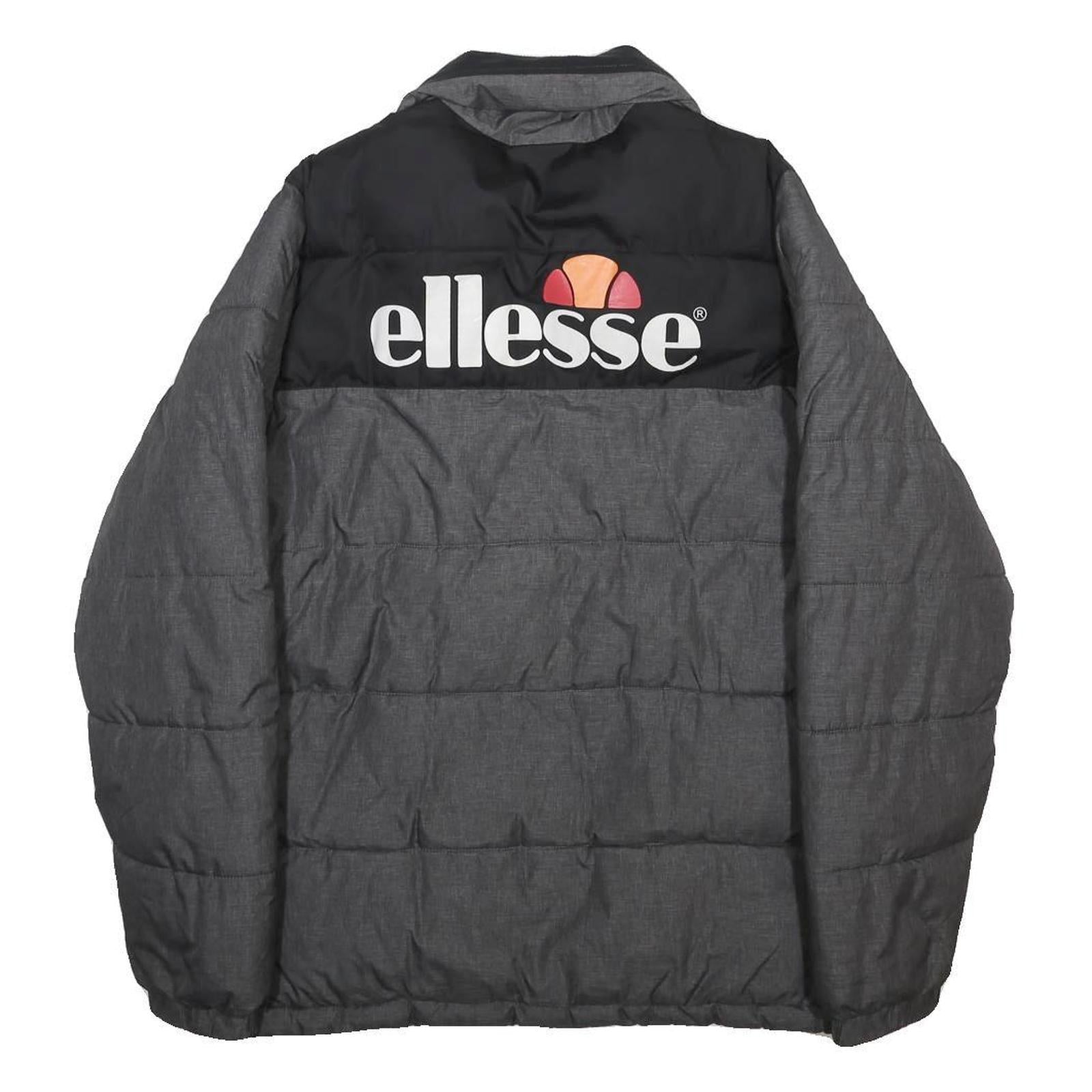 ELLESSE Mens Black & Grey Puffer Jacket M Polyester Blend Zip Casual Winter