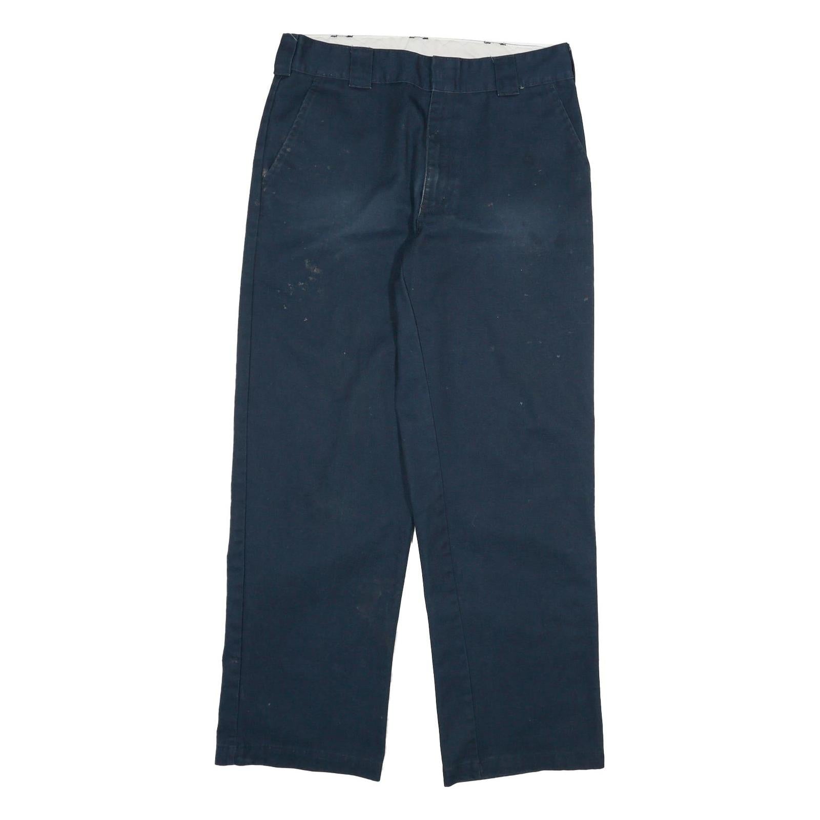 DICKIES Mens Cotton Blend Navy Regular Straight Trousers W34 L32 Workwear