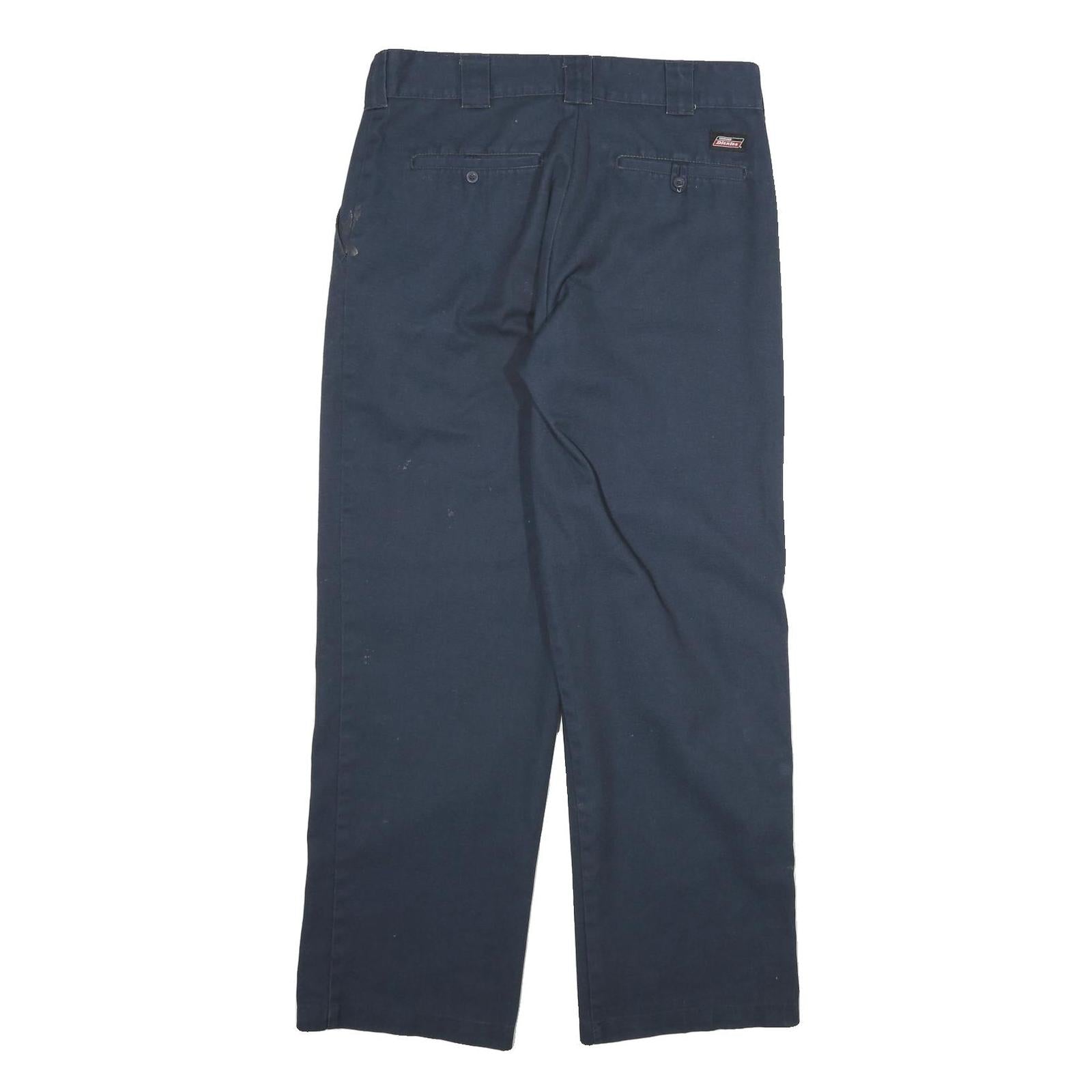DICKIES Mens Cotton Blend Navy Regular Straight Trousers W34 L32 Workwear