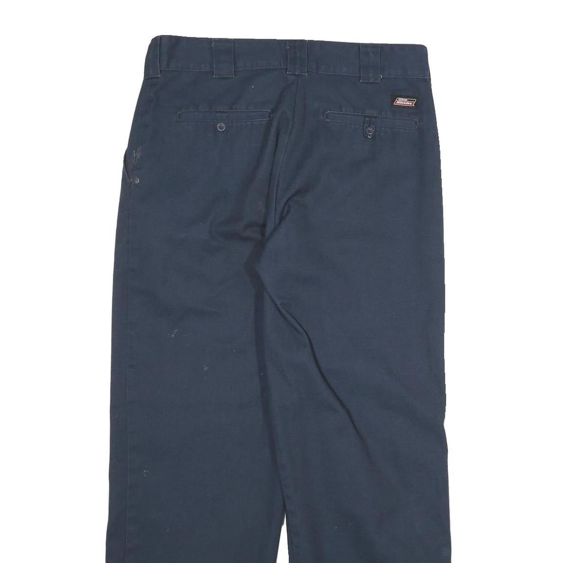 DICKIES Mens Cotton Blend Navy Regular Straight Trousers W34 L32 Workwear
