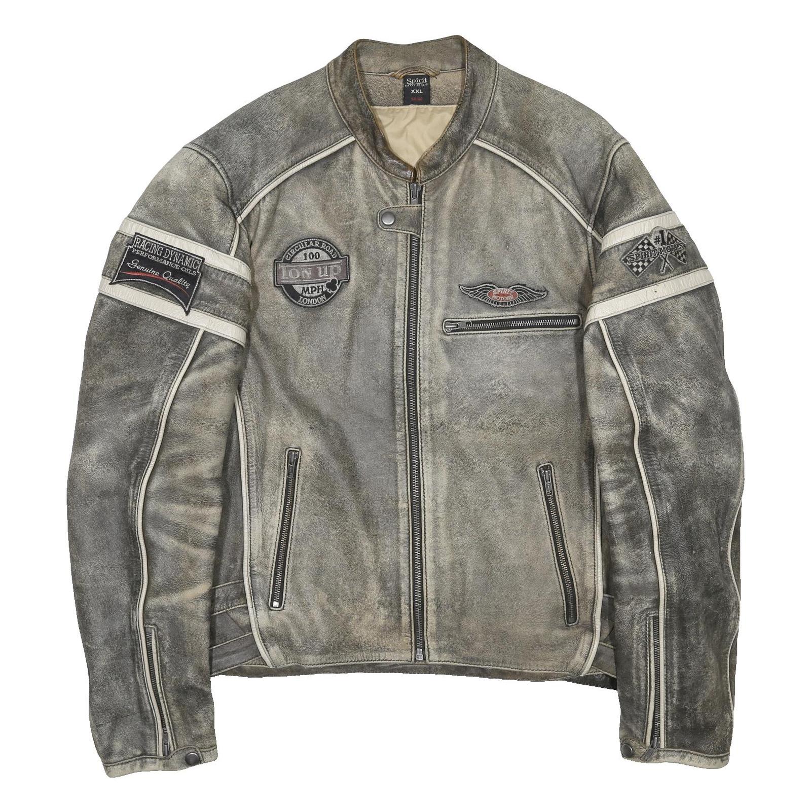 SPIRIT MOTORS Mens Grey & Cream Leather Racing Jacket 2XL Zip Biker Style