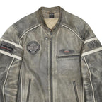 SPIRIT MOTORS Mens Grey & Cream Leather Racing Jacket 2XL Zip Biker Style