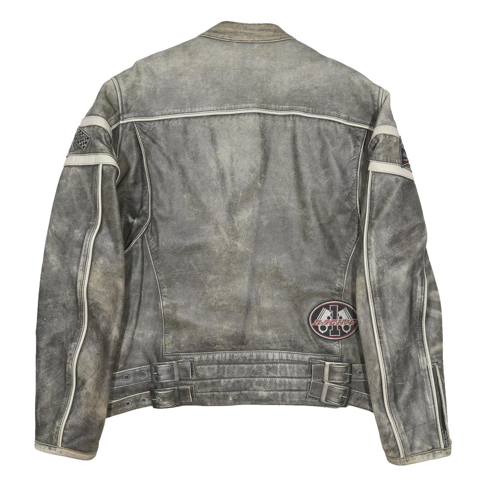 SPIRIT MOTORS Mens Grey & Cream Leather Racing Jacket 2XL Zip Biker Style