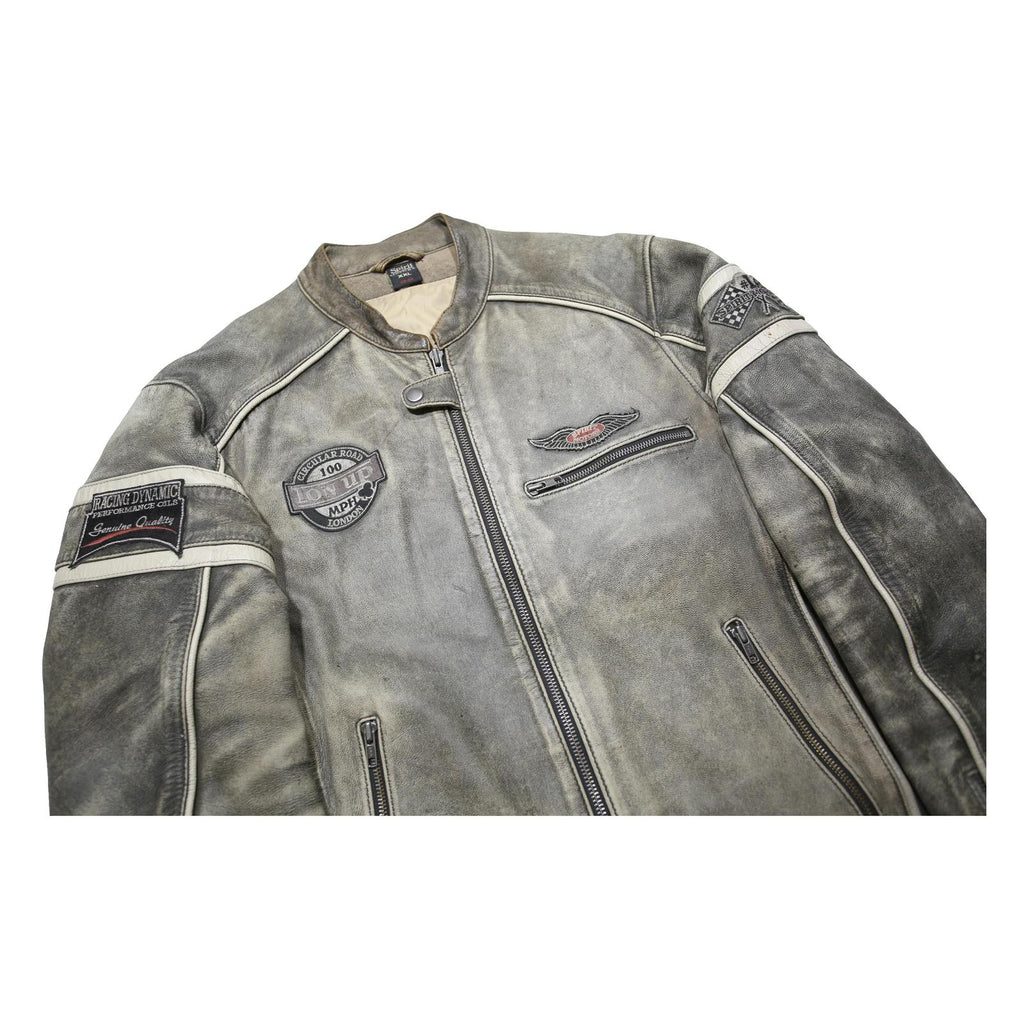 SPIRIT MOTORS Mens Grey & Cream Leather Racing Jacket 2XL Zip Biker Style