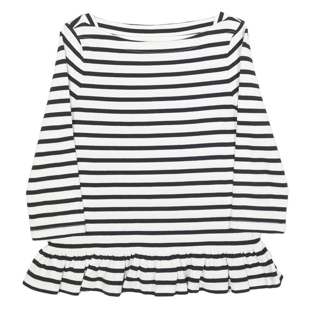 BROOME STREET Womens Black & White Striped Ruffle Hem Top 3/4 Sleeve Boat Neck