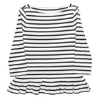BROOME STREET Womens Black & White Striped Ruffle Hem Top 3/4 Sleeve Boat Neck