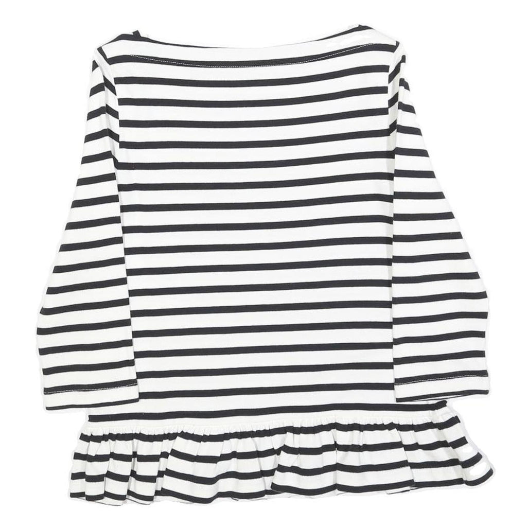 BROOME STREET Womens Black & White Striped Ruffle Hem Top 3/4 Sleeve Boat Neck