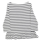BROOME STREET Womens Black & White Striped Ruffle Hem Top 3/4 Sleeve Boat Neck