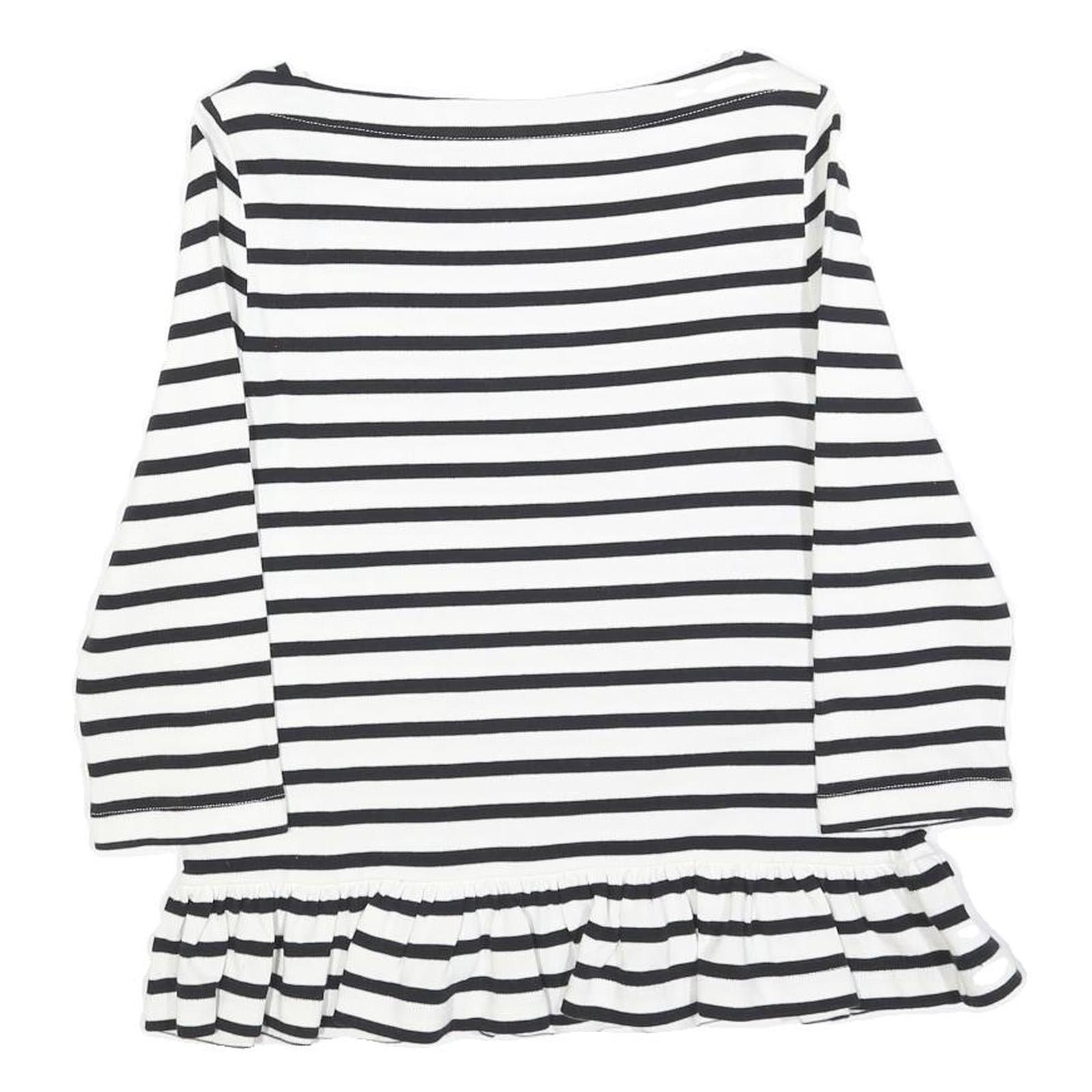 BROOME STREET Womens Black & White Striped Ruffle Hem Top 3/4 Sleeve Boat Neck