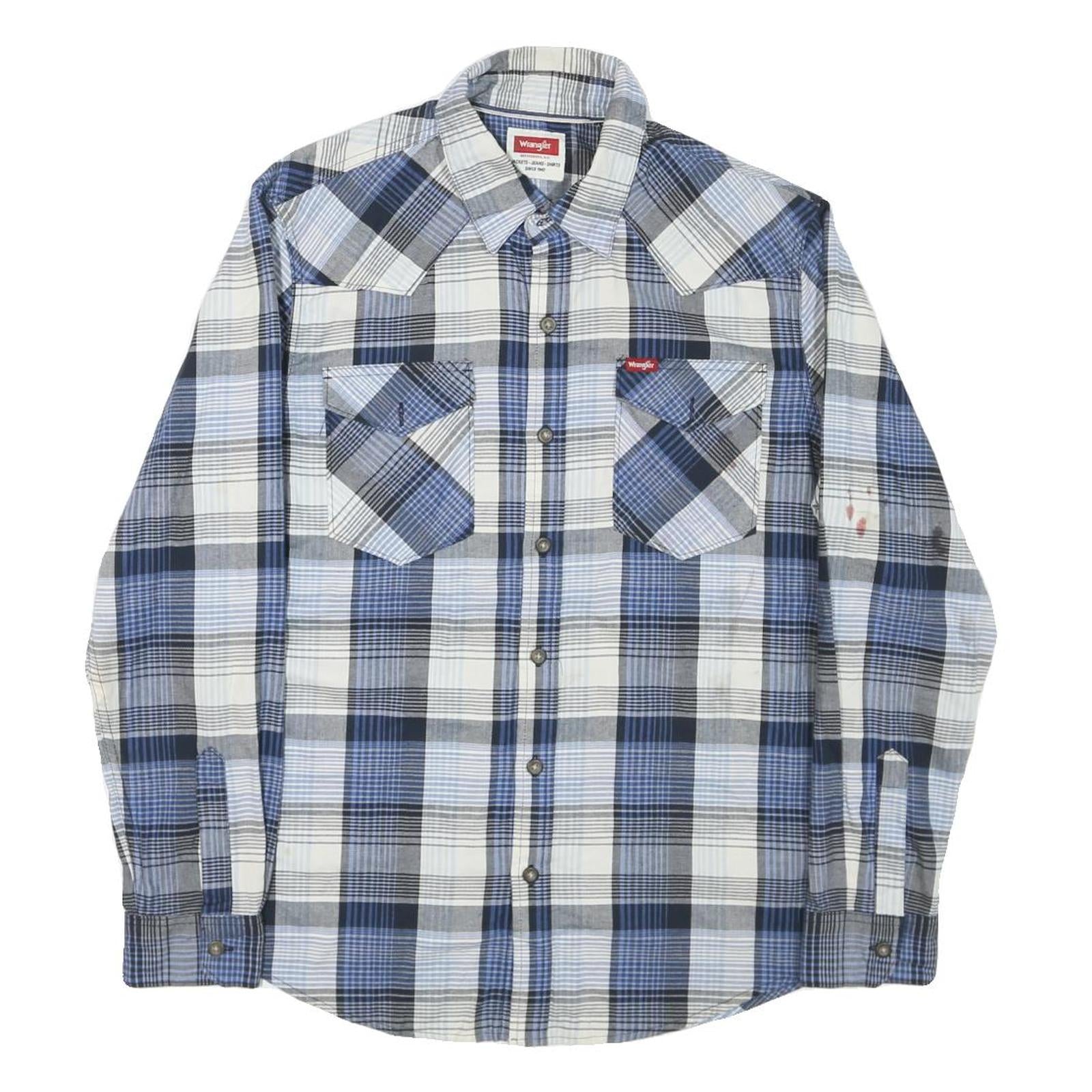 WRANGLER Mens Blue & Grey Checked Shirt M Cotton Blend Casual Workwear