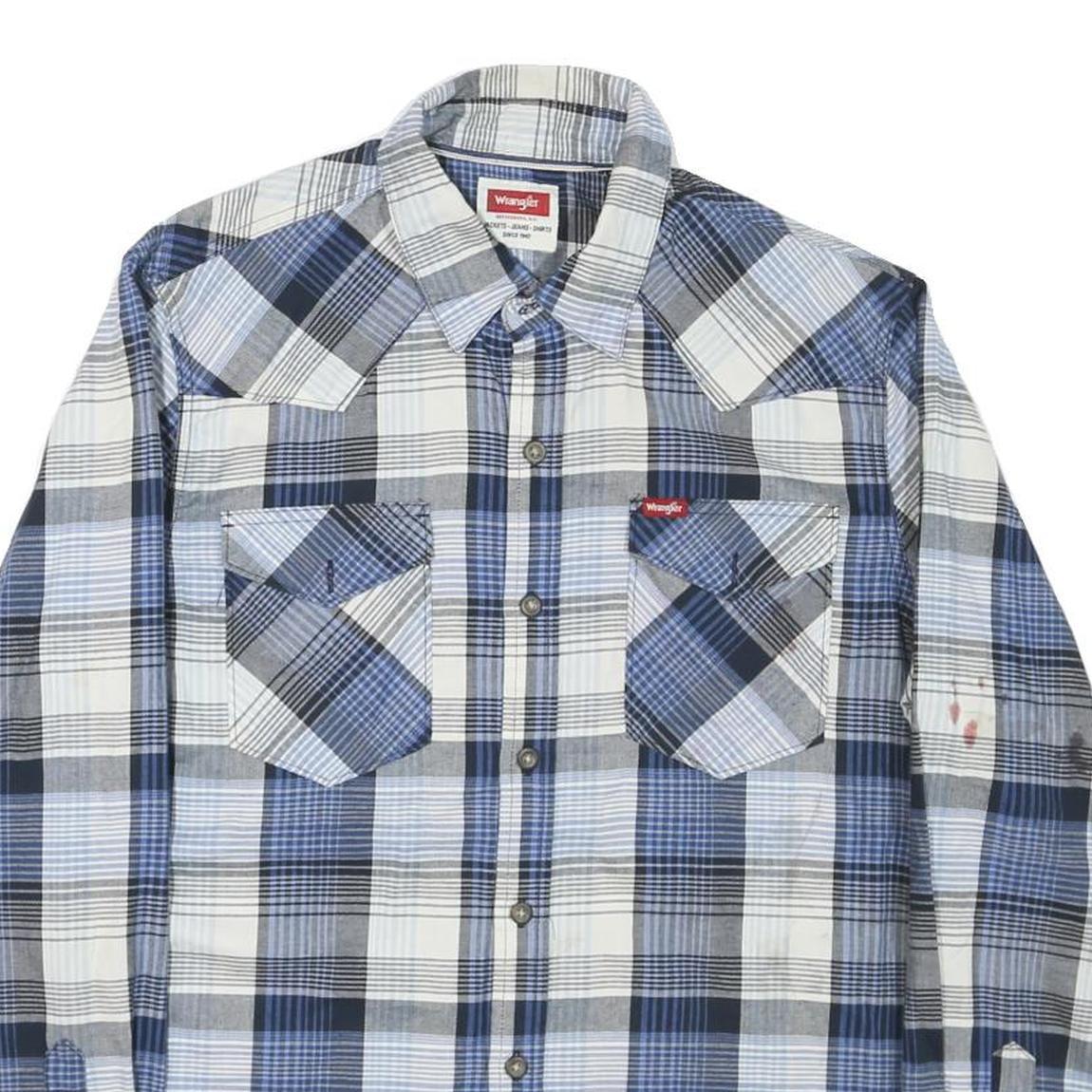 WRANGLER Mens Blue & Grey Checked Shirt M Cotton Blend Casual Workwear