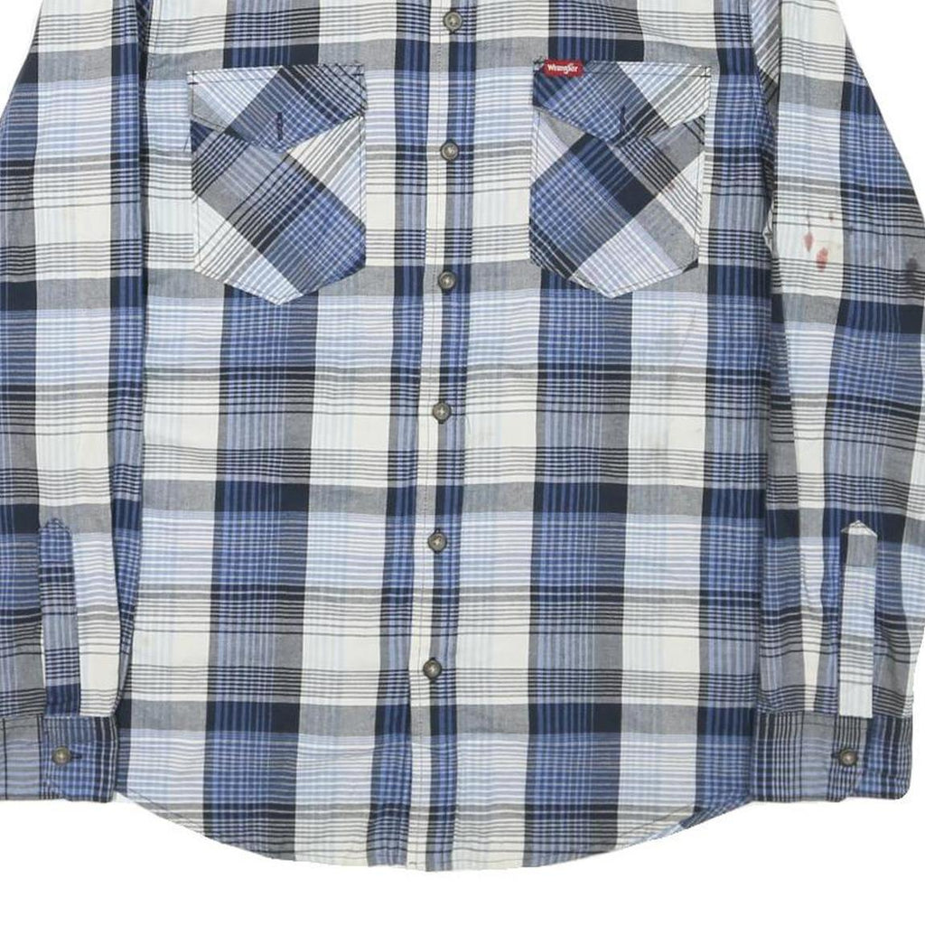 WRANGLER Mens Blue & Grey Checked Shirt M Cotton Blend Casual Workwear