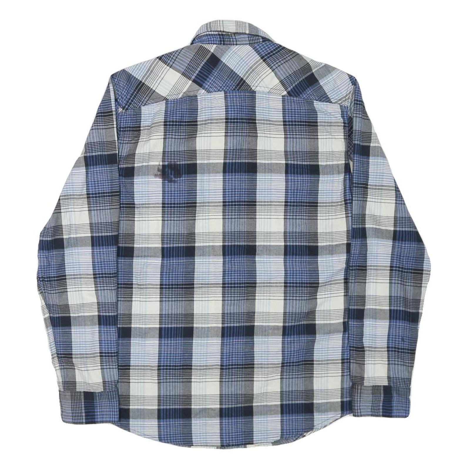 WRANGLER Mens Blue & Grey Checked Shirt M Cotton Blend Casual Workwear