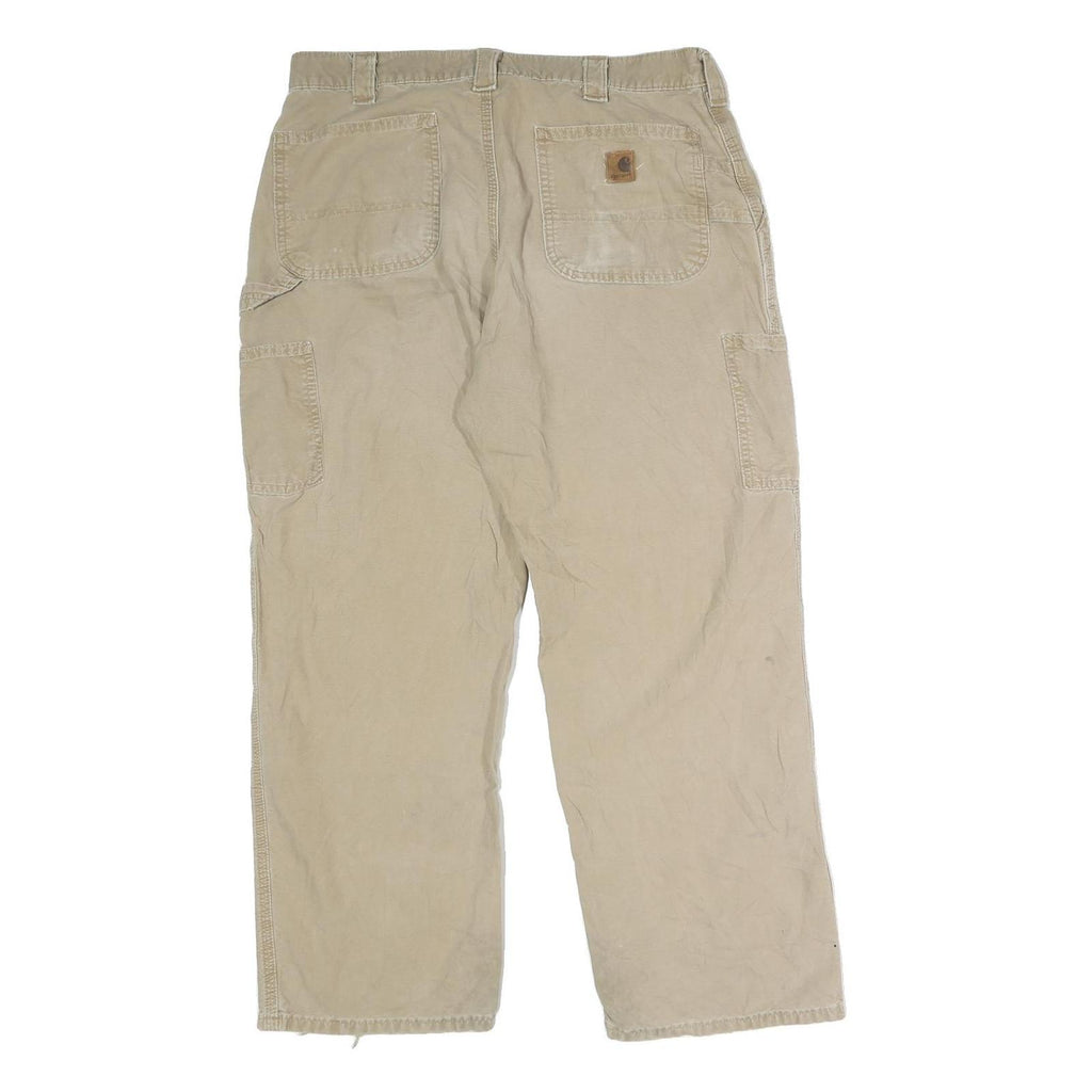CARHARTT Mens Cotton Blend Beige Relaxed Straight Trousers W34 L28 Workwear
