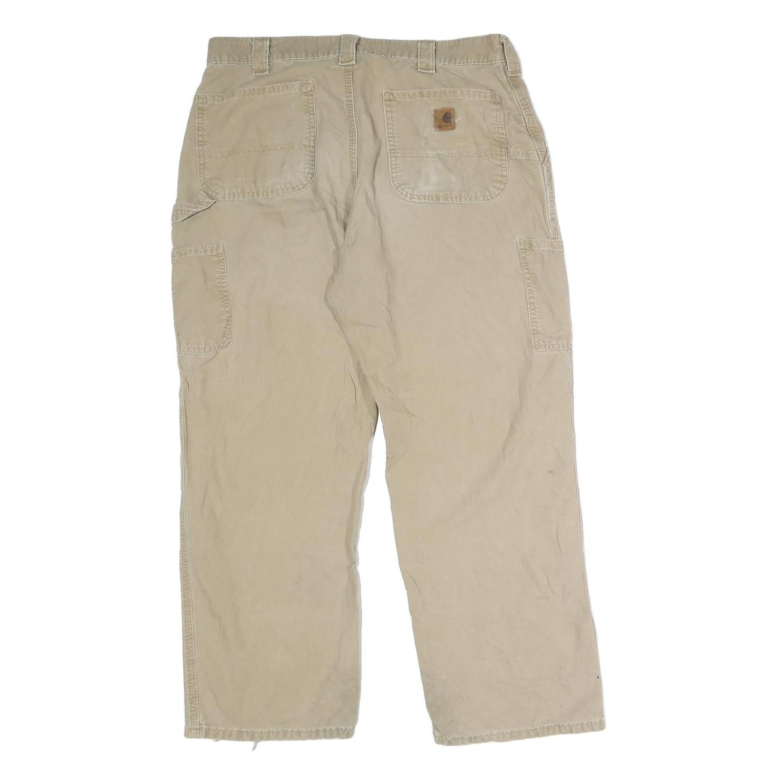 CARHARTT Mens Cotton Blend Beige Relaxed Straight Trousers W34 L28 Workwear