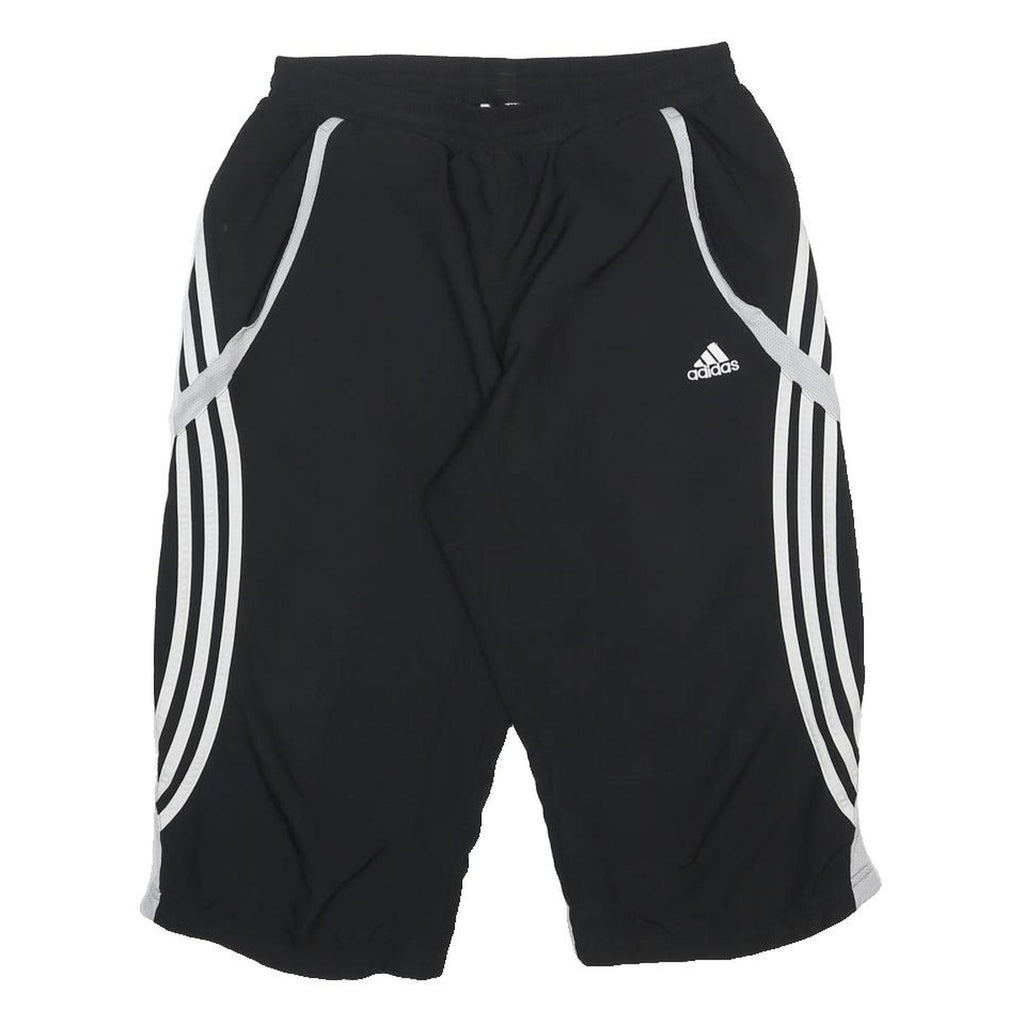 ADIDAS Womens Black Casual Shorts UK 14 W28 Polyester Three Stripes
