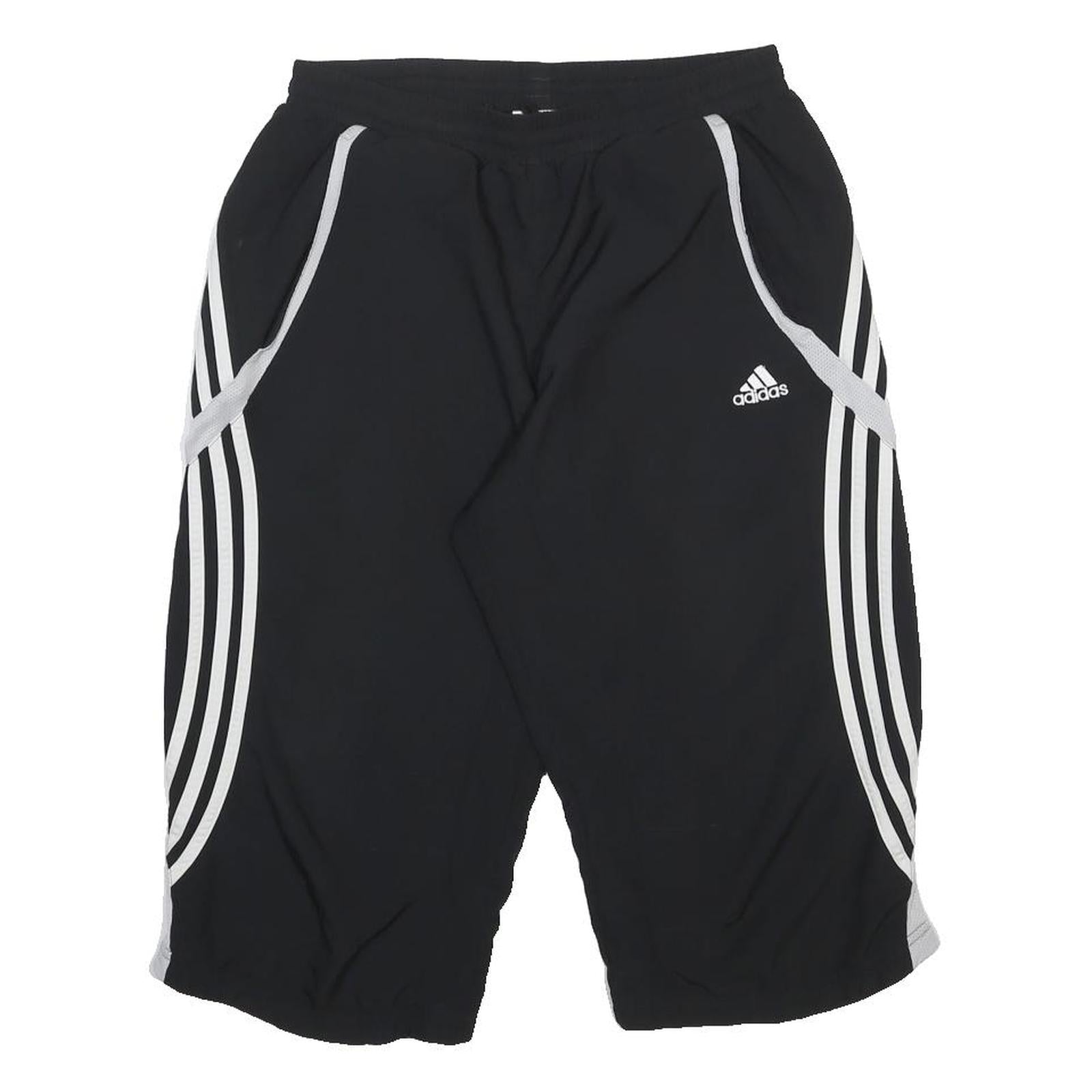 ADIDAS Womens Black Casual Shorts UK 14 W28 Polyester Three Stripes
