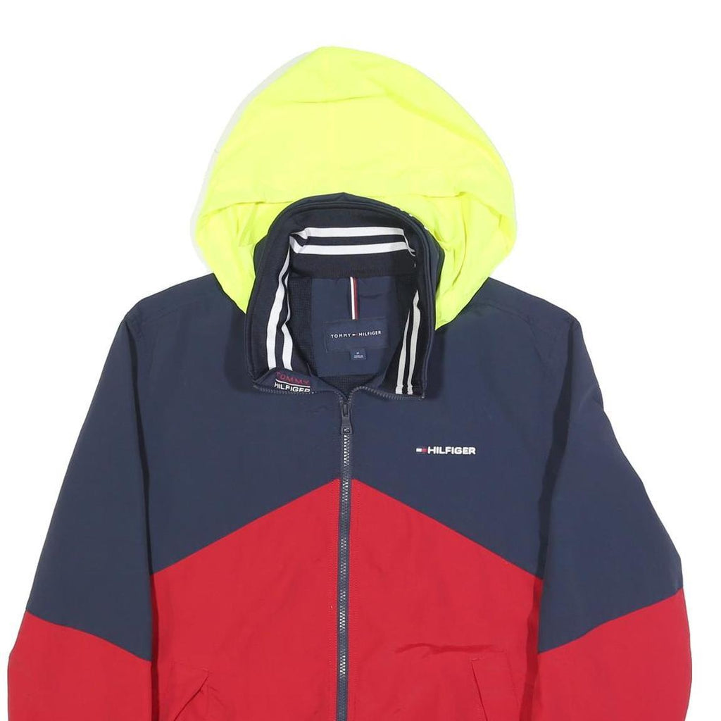 TOMMY HILFIGER Mens Navy & Red Colourblock Hooded Jacket M Nylon Zip