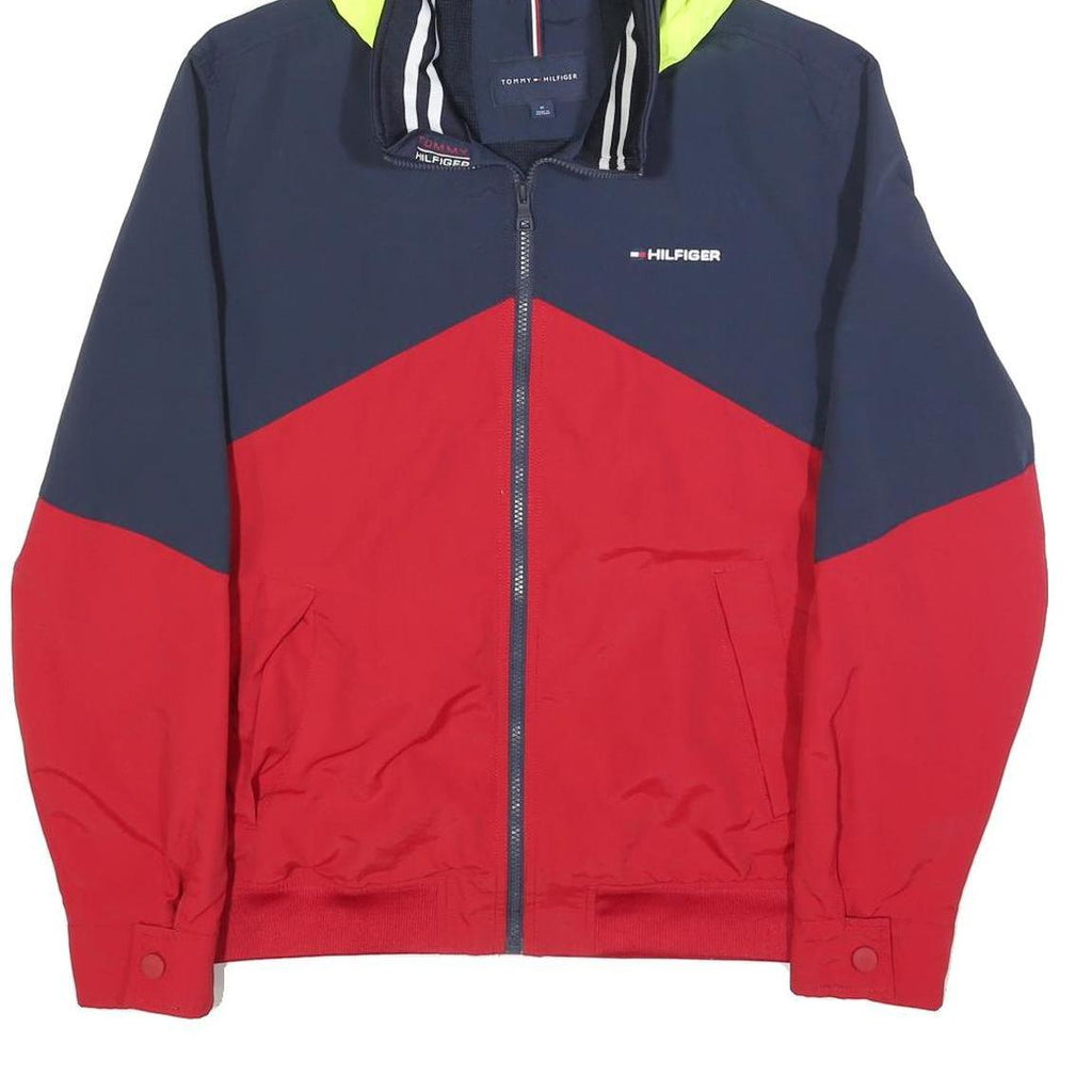 TOMMY HILFIGER Mens Navy & Red Colourblock Hooded Jacket M Nylon Zip