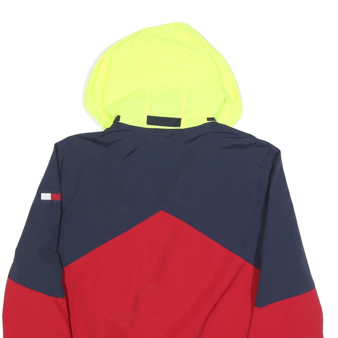 TOMMY HILFIGER Mens Navy & Red Colourblock Hooded Jacket M Nylon Zip
