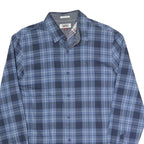 TOMMY JEANS Mens Blue Check Shirt M Cotton Blend Button Collar Long Sleeve