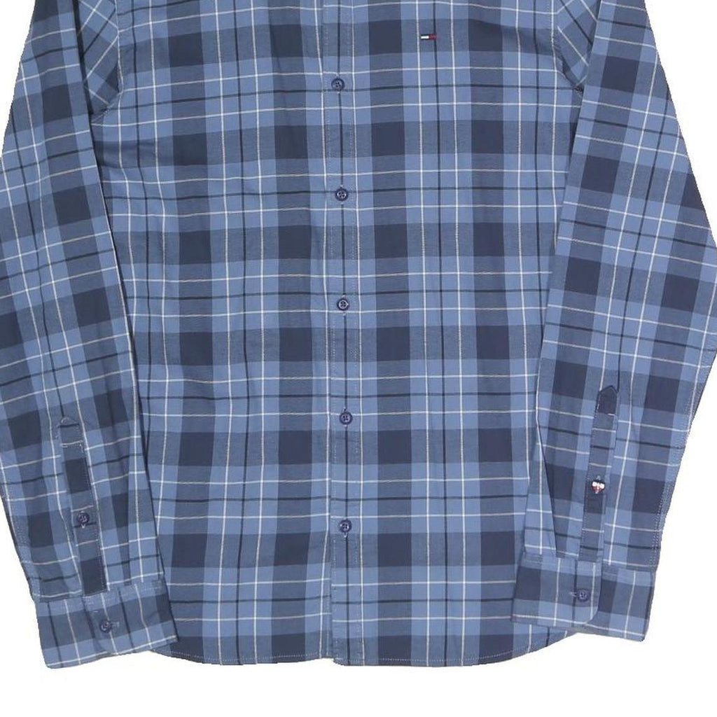 TOMMY JEANS Mens Blue Check Shirt M Cotton Blend Button Collar Long Sleeve