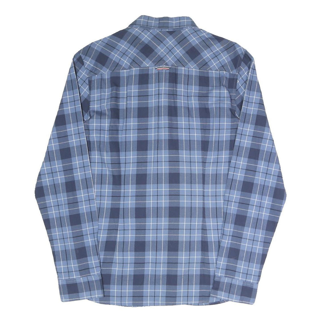 TOMMY JEANS Mens Blue Check Shirt M Cotton Blend Button Collar Long Sleeve