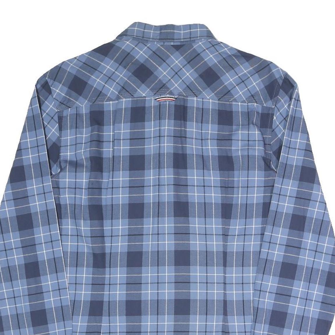TOMMY JEANS Mens Blue Check Shirt M Cotton Blend Button Collar Long Sleeve