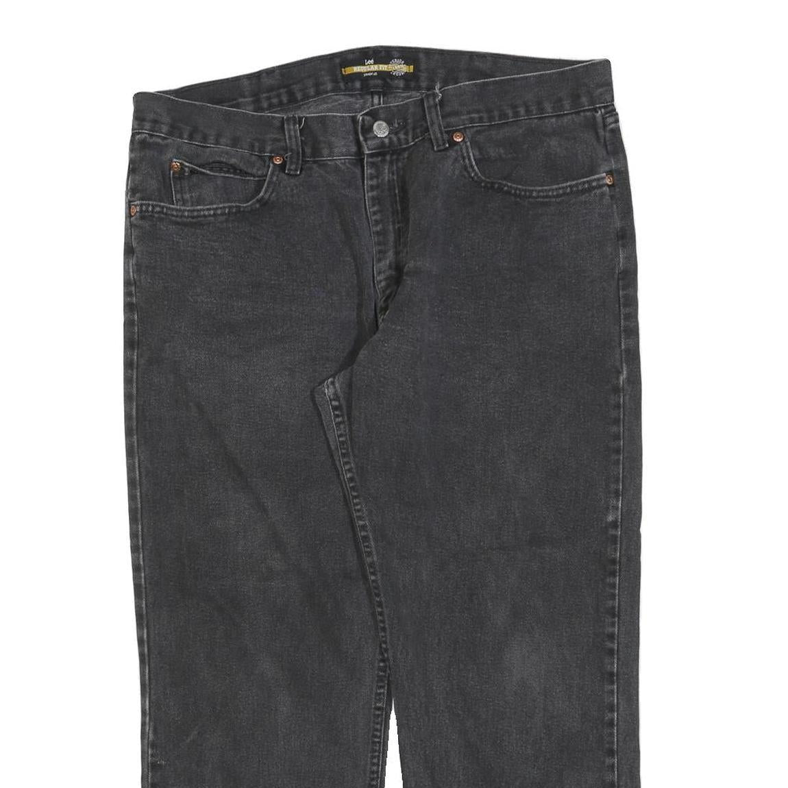 LEE Mens Regular Black Cotton Blend Denim Jeans W36 L26 Classic Zip Pockets