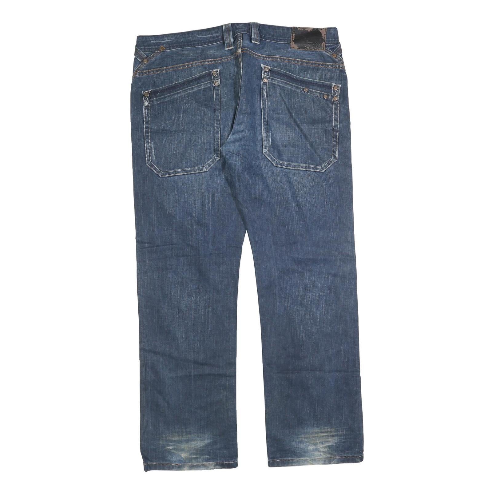 NJ 87 Mens Blue Regular Fit Straight Leg Denim Button W38 L32 Casual Jeans