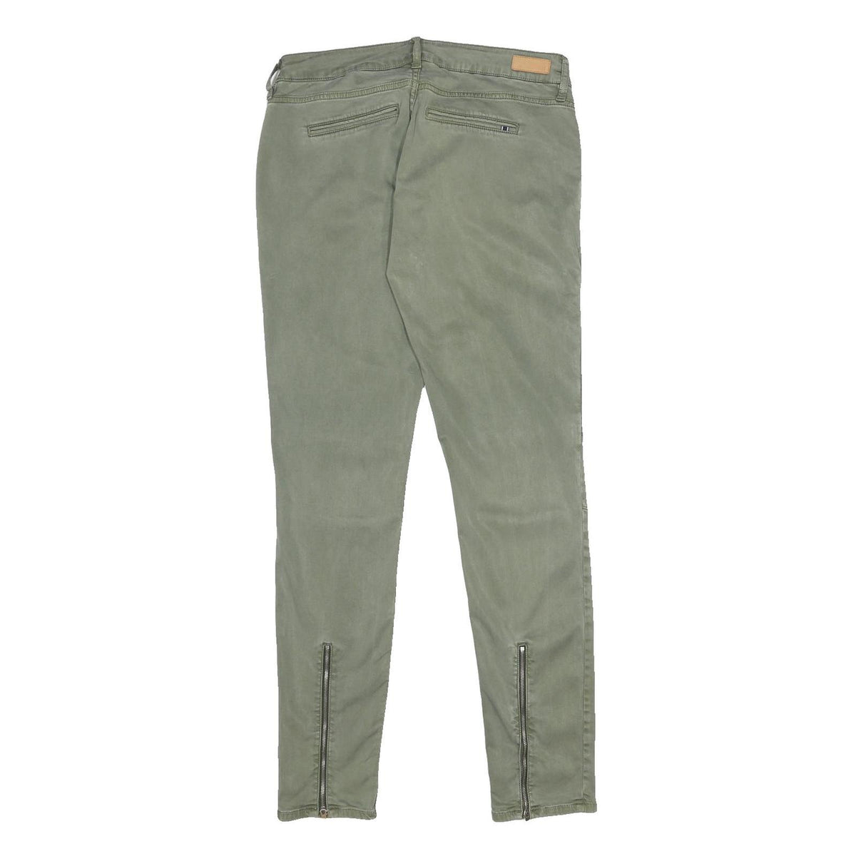 TOMMY HILFIGER Womens Cotton Blend Slim Olive Green Trousers W30 L32 Zipper