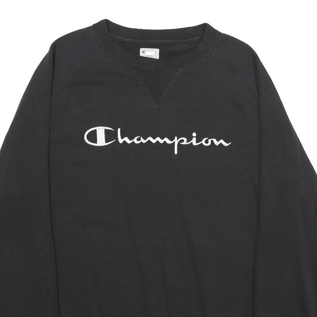 CHAMPION Mens Black Cotton Blend Crew Neck Sweatshirt M Logo Embroidered