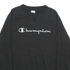 CHAMPION Mens Black Cotton Blend Crew Neck Sweatshirt M Logo Embroidered