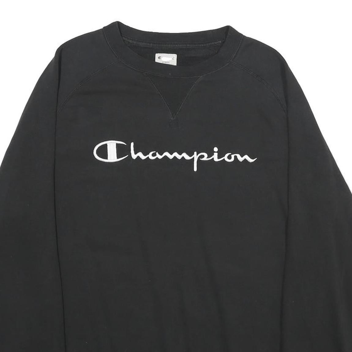 CHAMPION Mens Black Cotton Blend Crew Neck Sweatshirt M Logo Embroidered