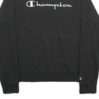 CHAMPION Mens Black Cotton Blend Crew Neck Sweatshirt M Logo Embroidered