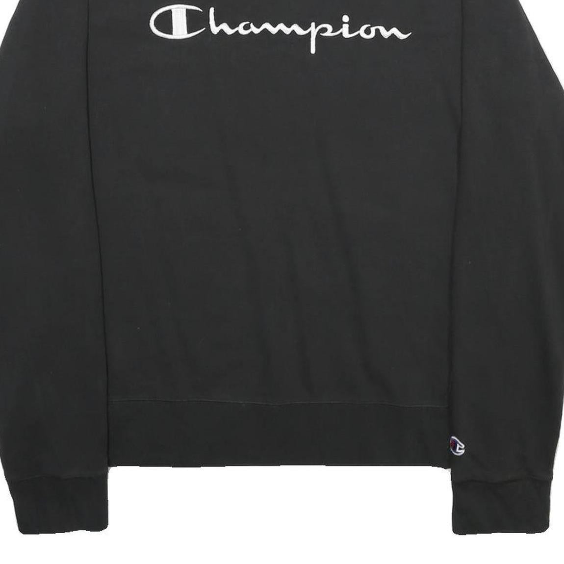 CHAMPION Mens Black Cotton Blend Crew Neck Sweatshirt M Logo Embroidered