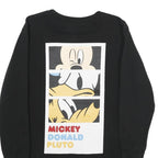 DISNEY Womens Black Mickey Donald Pluto Crew Neck L Cartoon Characters